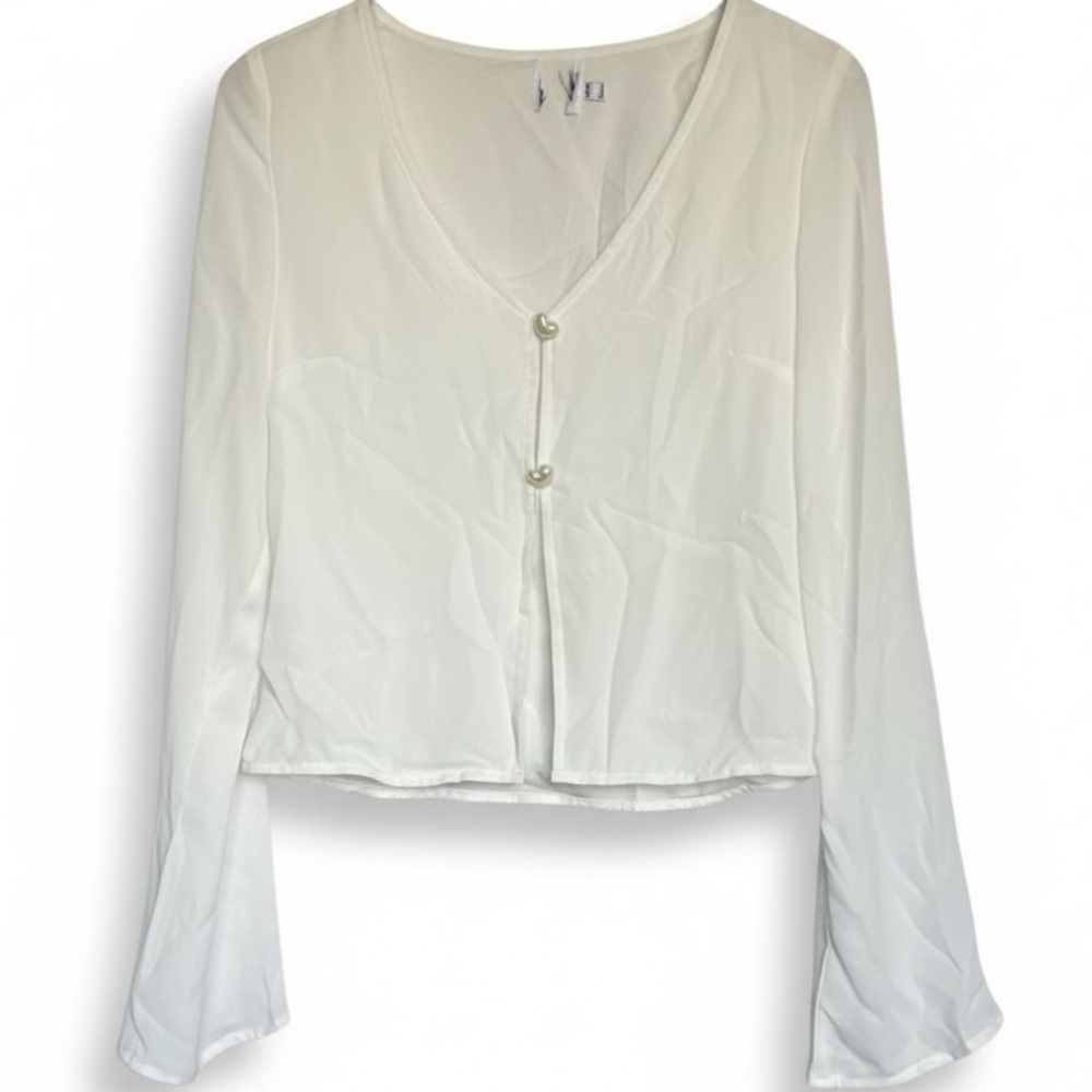 Chic White/Ivory Women's cardigan top with heart buttons size 2